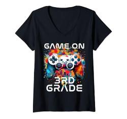 Damen Spiel zum Schulanfang in der 3. Klasse Lustiger Gamer für Kinder und Jungen T-Shirt mit V-Ausschnitt von Game On I'm Back To School Shirts Kids Boys Girls