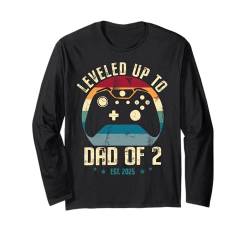 Ich bin zum Vater von 2 Jahren aufgestiegen 2025 Neuer Gamer Daddy wird bald Papa Langarmshirt von Gamer Dad Apparel For Dad of Two Kids Father's Day