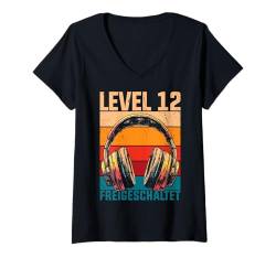 Damen 12. Geburtstag Jungen Video Gamer Level 12 Unlocked Jungs T-Shirt mit V-Ausschnitt von Gamer Geburtstag Zocker Kinder Spieler Junge