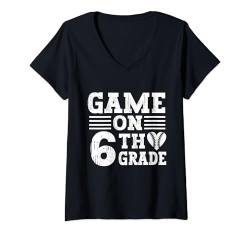 Damen Lustige Spiele am ersten Schultag des Baseballs der sechsten Klasse T-Shirt mit V-Ausschnitt von Games On Grade Baseball Lover Back To School Kid