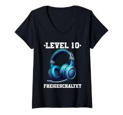 Damen Level 10 Freigeschaltet Gaming Junge Geburtstag Deko PC T-Shirt mit V-Ausschnitt von Gaming Zubehör Kinder Geburtstag Videospiele