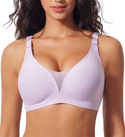 Modischer Mesh BH Damen Nahtloser BH Ohne Bügel Bequem BH Push Up Tiefem V-Ausschnitt Bügellos Soft BH Gepolstert Bralette Guter Halt Bra Große Größe Brüste (Violett, L) von Ganado