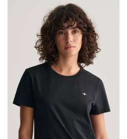 Gant für Damen. 4200200 Shield T-shirt schwarz (L), Lässig, Baumwolle, Kurzarm von Gant