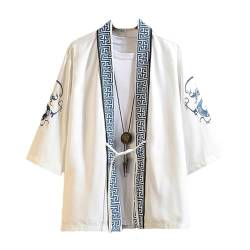 Männer Chinesische Hanfu Japanische Kimono Strickjacke Männer Jacke Alten Stil Gedruckt Alte Kostüm Robe Cape Streetwear white XXL von GaoLeAve