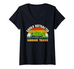 Damen Easily Distracted By Garbage Trucks Recycling Trash Toddler T-Shirt mit V-Ausschnitt von Garbage Truck Toddler Kids Apparel