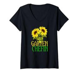 Damen Garten Zubehör Balkon Blumen Gärtner CHEFIN Sonnenblumen T-Shirt mit V-Ausschnitt von Garten Zubehör Gärtner Blumen Pflanzen Loarato