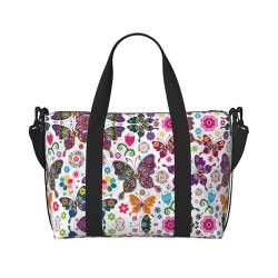 Frühlingsblumen-Schmetterlings-Reisetasche für Reisen, leichte persönliche Gegenstände, Reisetaschen für Damen, Turnbeutel für Herren, Schwarz, Einheitsgröße von GaxfjRu