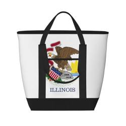 GaxfjRu Illinois Damen-Handtasche mit Staatsflagge, wiederverwendbar, gekühlt, geeignet für Picknicks und Strand-Camping, Schwarz, Einheitsgröße von GaxfjRu