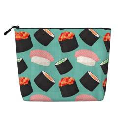 GaxfjRu Kleine Make-up-Tasche mit Sushi-Lebensmittelmuster, Reise-Kosmetiktasche, Make-up-Tasche, kleine Reise-Reißverschlusstasche, wasserabweisend, Schwarz, Einheitsgröße von GaxfjRu