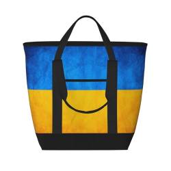 GaxfjRu Wiederverwendbare Handtasche mit ukrainischer Flagge, geeignet für Picknicks und Strand-Camping, Schwarz, Einheitsgröße von GaxfjRu