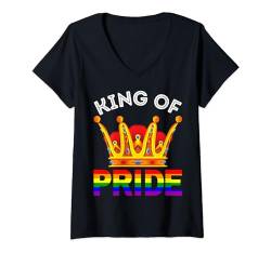 Damen King Of Pride Lustig LGBTQIA Homosexuell Männer Papa Sohn Junge T-Shirt mit V-Ausschnitt von Gay Pride Shopp