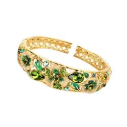 Armband, Cloisonné-Armband, Cloisonné Emaille Strass Oval Armband Vintage Hohl Schmuck High End Blume Vergoldung Federscharnier Manschette Armreifen Frauen Geschenk(Green) von GeOinQL