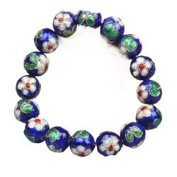 Armband, Cloisonné-Armband, Cloisonné-Filigran-Stretch-Armbänder mit runden 12 mm Perlen for Frauen, ethnischer Emaille-Armreif, elastische Länge, benutzerdefinierte Länge(Blue_Chain length 6.5 inch) von GeOinQL