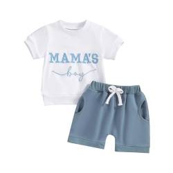 Geagodelia Baby Jungen Kleidung Outfit Babykleidung Set T-Shirt Top + Shorts Neugeborene Kleinkinder Weiche Babyset Sommer Zweiteiler (Blau 52 - Mama's Boy, 6-12 Monate) von Geagodelia