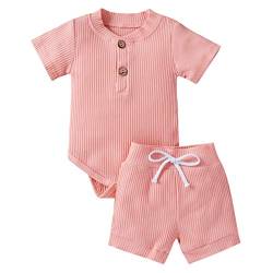 Geagodelia Babykleidung Set Baby Jungen Mädchen Kleidung Outfit Kurzarm Body Strampler + Shorts Neugeborene Weiche Einfarbige Babyset T-52508 (Pink, 12-18 Monate) von Geagodelia