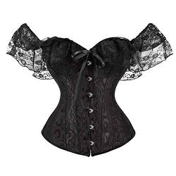 Geagodelia Damen Korsett Oberteil Spitzen Kurzarm Rücken Schnüren Große Brüste Sexy Piraten Kostüm Corsage Bustier Corset Top Große Größen (A 01- Schwarz, L) von Geagodelia