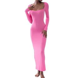 Geagodelia Damen Sexy Lange Partykleid Langarm/Spaghetti Sommerkleid Maxikleider Elegante Sommer Kleider Y2k Aesthetic Clothes Outfit Skims Dupes Dress (A - Pink, S) von Geagodelia