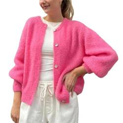 Geagodelia Damen Strickjacke Elegante Langarm Strick Cropped Cardigan Pullover Strickpullover Strickweste Y2k Sweater Knitted Top Herbst Frühling (A - Rosa, S) von Geagodelia