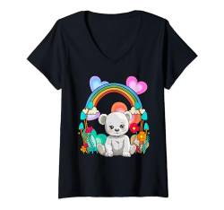 Damen Regenbogen Teddybär Kinder Kind Kleinkind Baby Geburtstag T-Shirt mit V-Ausschnitt von Geburtstag Geburtstagsgrüße Grüße