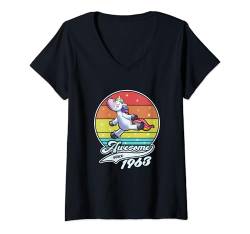 Damen Geburtstag Mädchen Damen Awesome since 1963 Einhorn Unicorn T-Shirt mit V-Ausschnitt von Geburtstag Jahrestag Spruch Einhorn Unicorn