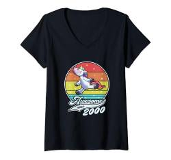 Damen Geburtstag Mädchen Damen Awesome since 2000 Einhorn Unicorn T-Shirt mit V-Ausschnitt von Geburtstag Jahrestag Spruch Einhorn Unicorn