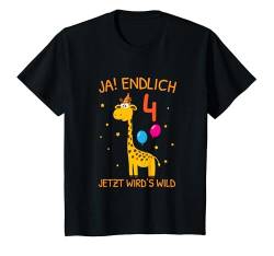 Kinder 4. Geburtstag Zoo Giraffe Luftballon jetzt wird's wild Party T-Shirt von Geburtstag Mädels & Jungs Geschenkideen von Herzen