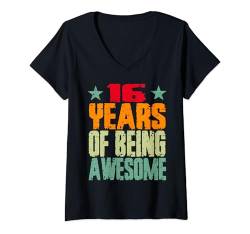 Damen 16 Jahre fantastischer Retro-Vintage-11-Jahre-Geburtstag T-Shirt mit V-Ausschnitt von Geburtstagsdesigns für Kinder, Mädchen, Jungen