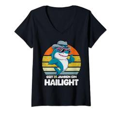 Damen Seit 35 Jahren ein HAILight – Lustiges Hai Geburtstags- T-Shirt mit V-Ausschnitt von Geburtstagsgeschenk Mann Frau Hai Geschenkidee