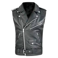 Gefomuofe Herren Ärmellose PU Jacke Lederweste Biker Weste Ärmellose Lederjacke Vintage Weste mit Reißverschluss Tank Top Oberteile Sommer Herbst Kurze Gilet von Gefomuofe