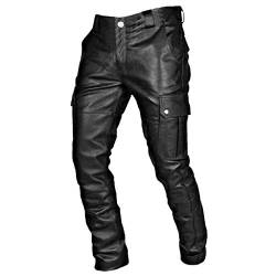 Gefomuofe Herren Wetlook Lederhose Strech Pant Pu Leather Leggings lässige Mode Reißverschluss Hosen Jagdlederhose Rindslederhose Stretch Hosen Sport Lang Hosen Sportlich Elegant Hosen von Gefomuofe