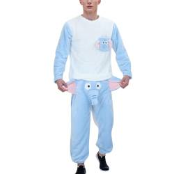 Gefomuofe Schlafanzug Herren Lustig Teddy Fleece Paar Pyjama Nachtwäsche Pyjama Fasching Geschenke Christmas Bekleidung Loungewear mit Elastischer Taille Taschen von Gefomuofe