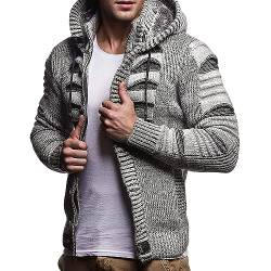 Gefomuofe Strickjacken für Herren Winter Stehkragen Warmer Cardigan Langarm Kragen Cardigan mit Zopfmuster Seitentaschen Lange Kapuzenjacke Herren Warmer Vlies Strickmantel Langarm Cardigan von Gefomuofe