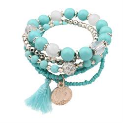 Boho Acrylperlen Armband Boho Armbänder | Böhmische Stretch Mehrschichtige Armreifen Mehrreihiges Beads Armband Mehrfarbiger Schmuck Geschenke für Frauen Mädchen (A Satz) von Gehanico