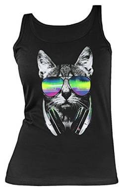 Damen Tank-Top Neon DJ Cat Shirt 4 Girls Lady Beach-Wear Geburtstag-Geschenk geil Bedruckt von Geile-Fun-T-Shirts