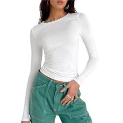 Gellmall Langarmshirt Damen Y2K Crop Tops Slim Fit Rundhals Cropped Tee Einfarbig Basic Oberteile Teenager Streetwear Frauen Athletisches Top XL von Gellmall