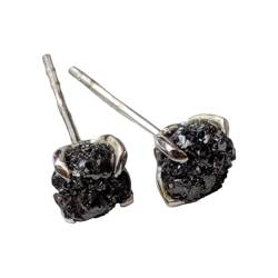 Gems For Jewels 5 mm schwarze Rohdiamant-Ohrstecker, 2 Stück passendes Paar schwarze Rohdiamant-Ohrstecker, 925 Sterling Silber Rohdiamant-Ohrringe in Krappenfassung – PPD566, 5 mm von Gems For Jewels
