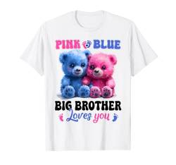 Pink Or Blue Big Brother Loves You Bear Baby Gender Reveal T-Shirt von Gender Reveal Baby Boy or Girl Cow Family Matching