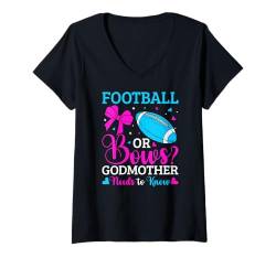 Damen Gender Reveal Party Fußball oder Schleifen Rosa oder Blau Patentante T-Shirt mit V-Ausschnitt von Gender Reveal Baby Shower Family Matching