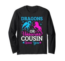 Gender Reveal Party Drachen oder Einhörner Rosa oder Blau Cousin Langarmshirt von Gender Reveal Baby Shower Family Matching