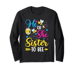 Gender Reveal Party Er oder Sie Pink oder Blue Bee Sister Langarmshirt von Gender Reveal Baby Shower Family Matching