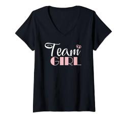 Damen Team Girl Gender Reveal Party Team Pink Baby Ankündigung T-Shirt mit V-Ausschnitt von Gender Reveal Baby Shower Matching Family Outfits