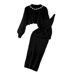 2 Teiler Strickkleid Damen Strickkleid Zweiteiliger Anzug Pullover Oberteil und Kleid Bodycon 2 Stück Set Sweater Winterkleid Midikleid Pullikleid Gestrickt Kleid Set von Generic