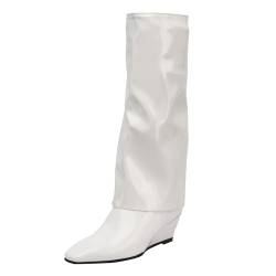 2023 /Winter große Stiefel Damen Kniehohe Einzelstiefel Langschaft (White, 42) von Generic