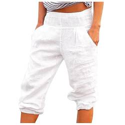 3/4 Hose Damen Sommer Leinen-Caprihosen Stretch Sommerhose Leicht Sporthose Hoher Bund Haremshose Baggy Cargohose Große Größen Stoffhose 7/8 Freizeithose Knielang Caprihose/Jogginghose von Generic