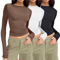 3er Pack Langarmshirt Damen Skims Dupes Y2K Clothes Skims Top Langarmshirt Damen eng Skims Long Sleeve Skims Tshirt Tops Y2K Shirt Crop Tops Damen Langarm Y2k Clothes Fashion Longsleeve für Mädchen von Generic