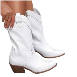 Ankle Boots Damen Gummistiefel -Damen Schuhe Boots Damen Cowboystiefel Halbstiefel Knöchelhoch Westernstiefel zulaufende Stiefel mit niedrigem Absatz Stiefel MäDchen Stiefel Wasserdicht (White, 35) von Generic