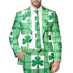 Anzug Herren Partyanzug für Herren St. Patrick's Day Luck of The Irish Kleeblatt Anzug Jackett ohne Hose 80er Herrenkostüm St. Patricks Day Beer & Shamrock Clover Tailliert Party Kostüme Outfit Anzüge von Generic