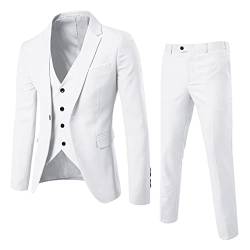 Anzug Herren Slim Fit 3 Teilig Blazer Anzüge Herrenanzug Sakko Anzughose Weste für Hochzeit Business Hochzeit Party Abschlussball Herrenanzug(Weiss,3XL) von Generic