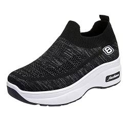 Atmungsaktive Gym-Sneaker Mode Frühling Und Damen Sportschuhe Flacher Boden Dicker Boden Fly Gewebtes Mesh Atmungsaktiv Slip-On Bequemer Einfarbiger Lässiger Stil Schuhe Hochzeit Damen von Generic