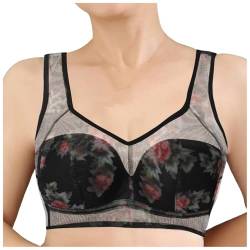 BH Ellebloom Eisseide kühlender Komfort-BH Spitze volle Abdeckung, kühlender Sommer-BH Komfort-BH ElleBloom Ice Silk Lace Kühlender Komfort-BH Knopfloser Komfort-BH Nahtloser Drahtloser (Black, XXL) von Generic